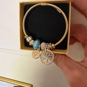 Gold and Blue Tree of Life Charm Bracelet